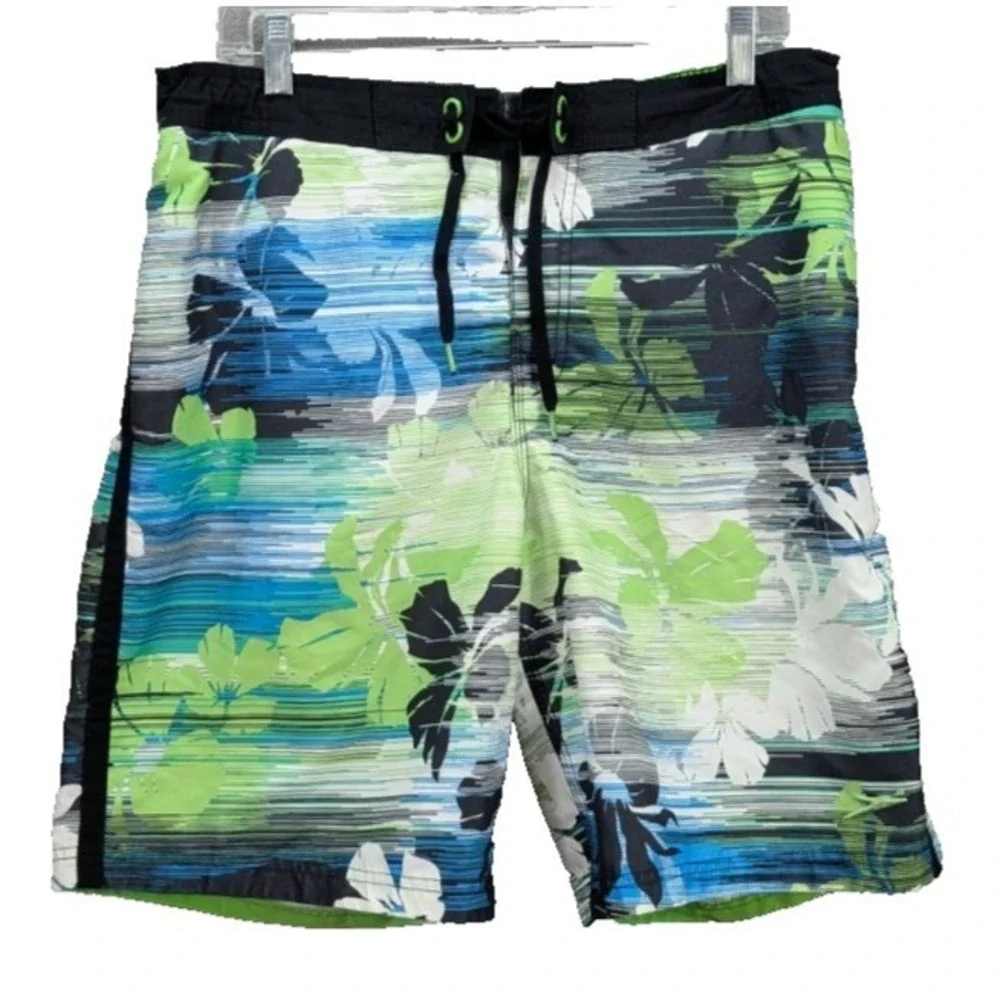 Speedo Board Shorts Men's Size M Floral Mesh Lined Swim Trunks Hawaiian Tropical
